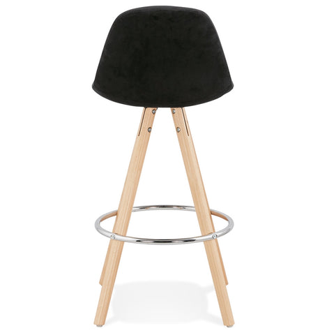 Mid-height bar stool 'SPIRIT MINI' in black velvet and legs in wood with natural finish