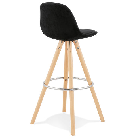 Bar stool 'SPIRIT' in black velvet and legs in wood with natural finish