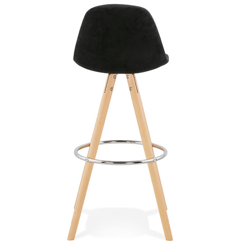 Bar stool 'SPIRIT' in black velvet and legs in wood with natural finish