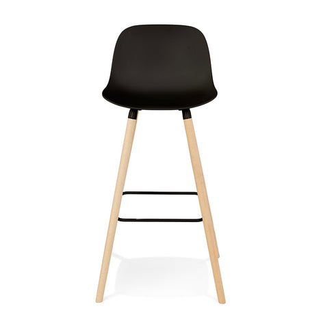 Mid-height black stool 'TATSU MINI' with legs made of natural wood