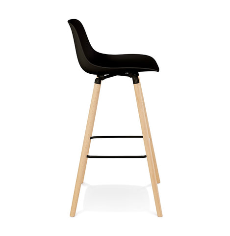 Mid-height black stool 'TATSU MINI' with legs made of natural wood