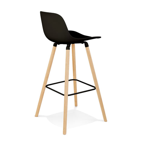 Mid-height black stool 'TATSU MINI' with legs made of natural wood