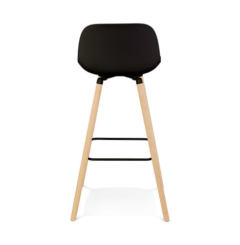 Mid-height black stool 'TATSU MINI' with legs made of natural wood