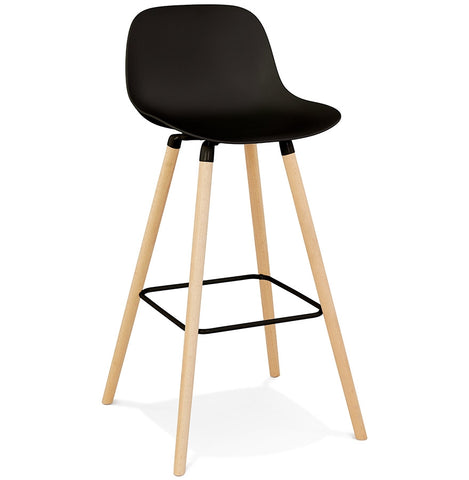 Tabouret de bar 'TATSU' noir avec pieds en bois naturel