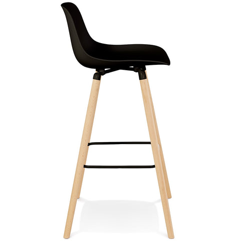 Tabouret de bar 'TATSU' noir avec pieds en bois naturel