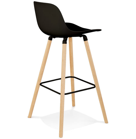 Tabouret de bar 'TATSU' noir avec pieds en bois naturel