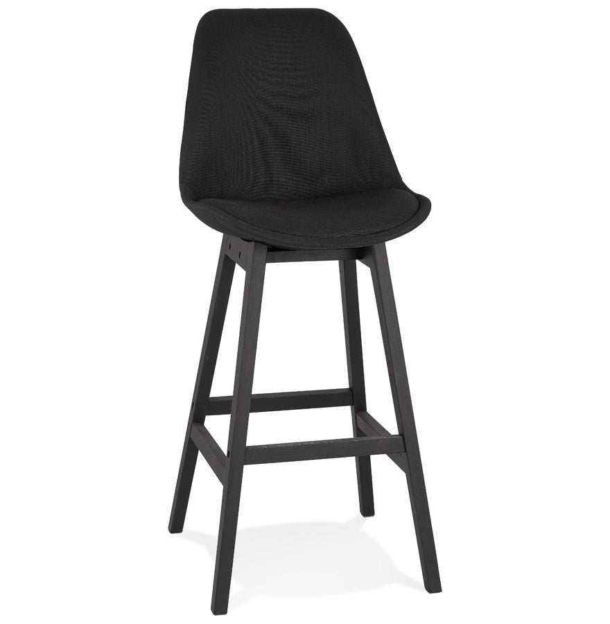 Design bar stool 'TERESA' in black fabric and black wooden legs