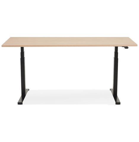 Black electric sit/stand desk 'TRONIK' with top in natural wood finish - 140x70 cm