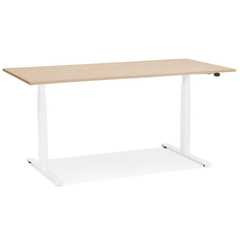 White electric sit/stand desk 'TRONIK' with top in natural wood finish - 140x70 cm