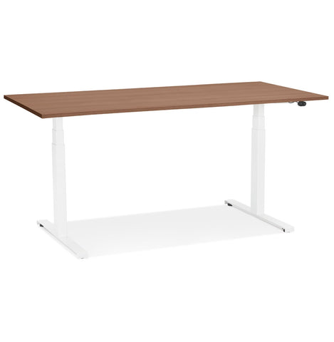 White electric sit/stand desk 'TRONIK' with top in walnut finish - 140x70 cm