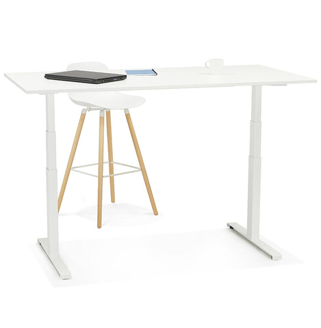 Black electric sit/stand desk 'TRONIK' with top in natural wood finish - 140x70 cm