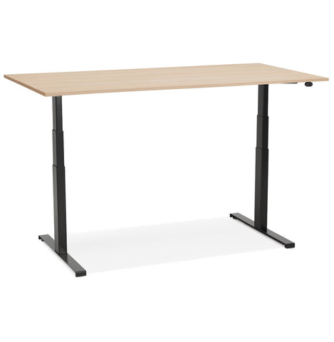 Black ergonomic electric desk 'TRONIK' with top in natural wood finish - 160x80 cm