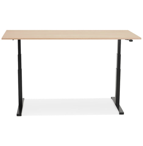 Black ergonomic electric desk 'TRONIK' with top in natural wood finish - 160x80 cm