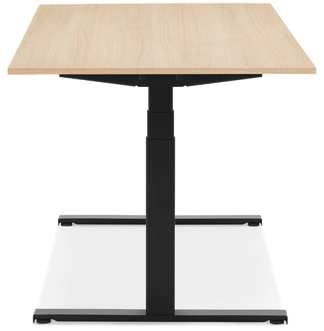 Black ergonomic electric desk 'TRONIK' with top in natural wood finish - 160x80 cm