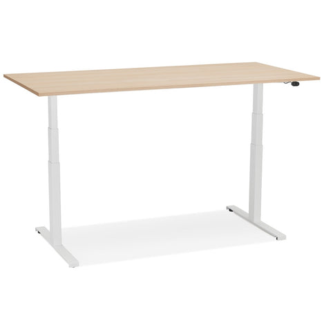 White electric adjustable desk 'TRONIK' with top in natural wood finish - 160x80 cm