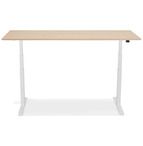 White electric adjustable desk 'TRONIK' with top in natural wood finish - 160x80 cm