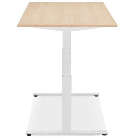 White electric adjustable desk 'TRONIK' with top in natural wood finish - 160x80 cm