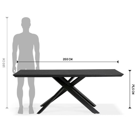 Design eettafel met x-vormig onderstel 'WALABY' in zwart hout - 200x100 cm