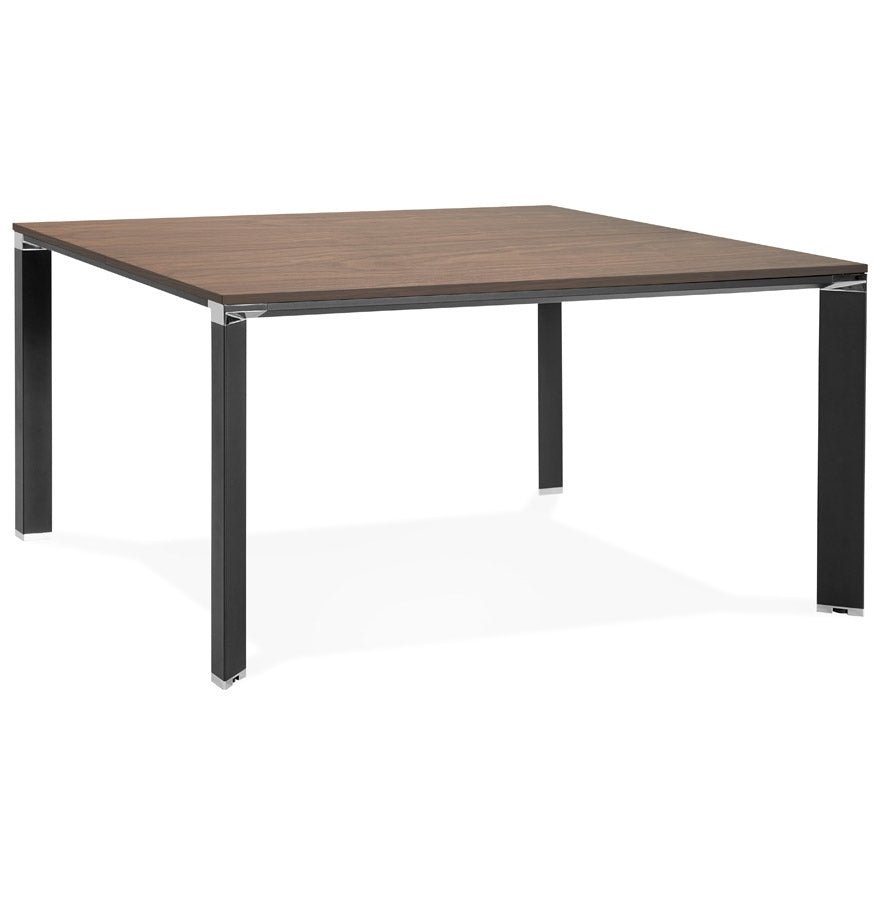 Meeting table / bench desk 'XLINE SQUARE' with walnut finish and black metal - 140x140 cm