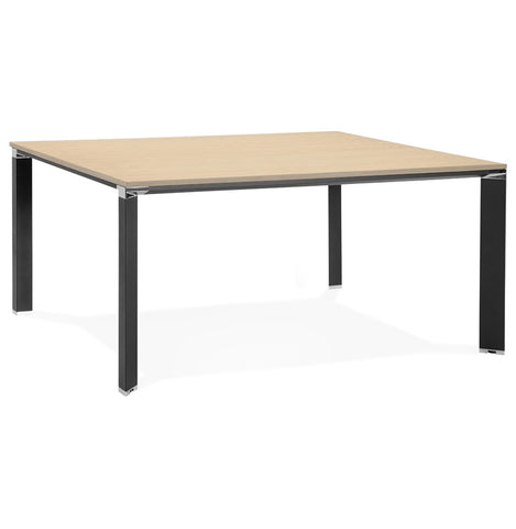 Meeting table / bench desk 'XLINE SQUARE' in wood with natural finish and black metal - 160x160 cm