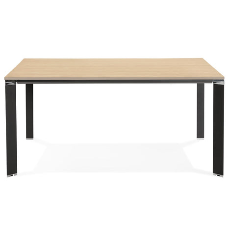 Meeting table / bench desk 'XLINE SQUARE' in wood with natural finish and black metal - 160x160 cm