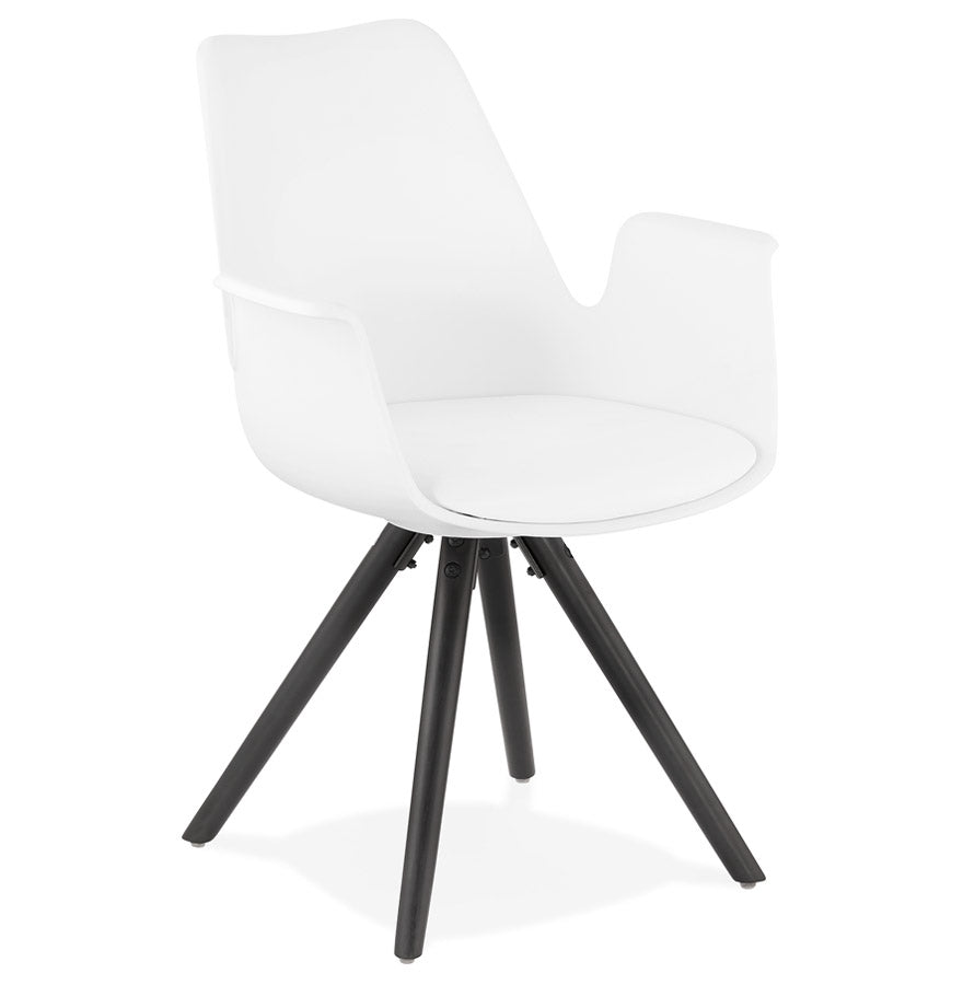 Chair with armrests 'ZALIK' white with legs in black wood