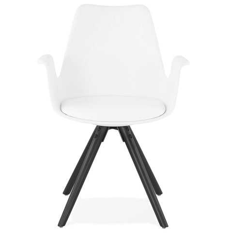 Chair with armrests 'ZALIK' white with legs in black wood