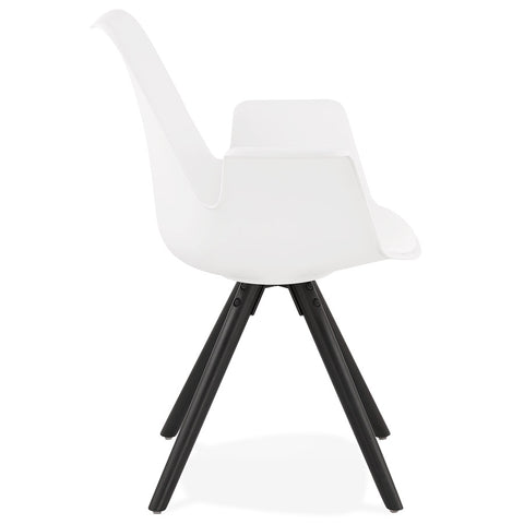 Chair with armrests 'ZALIK' white with legs in black wood