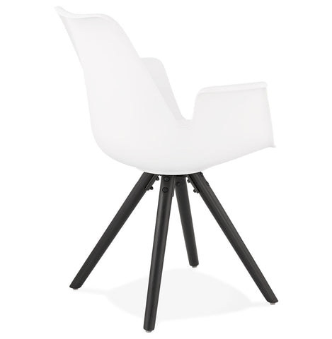 Chair with armrests 'ZALIK' white with legs in black wood