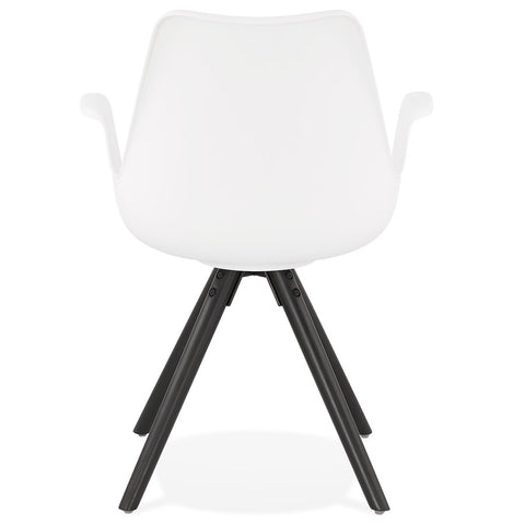 Chair with armrests 'ZALIK' white with legs in black wood