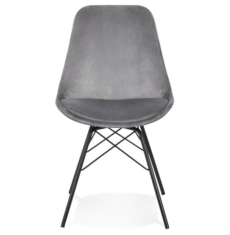 Design chair 'ZAZY' in gray velvet with black metal legs